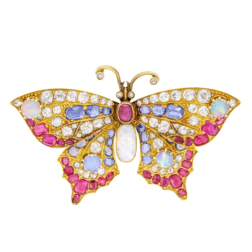Victorian Diamond, Sapphire, Ruby and Opal butterfly brooch, c.1880s