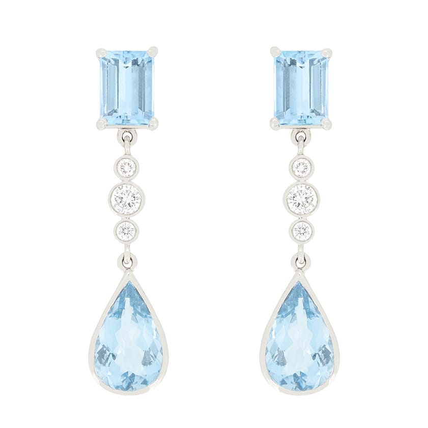 Contemporary 4.00ct Aquamarine and Diamond Drop Earrings