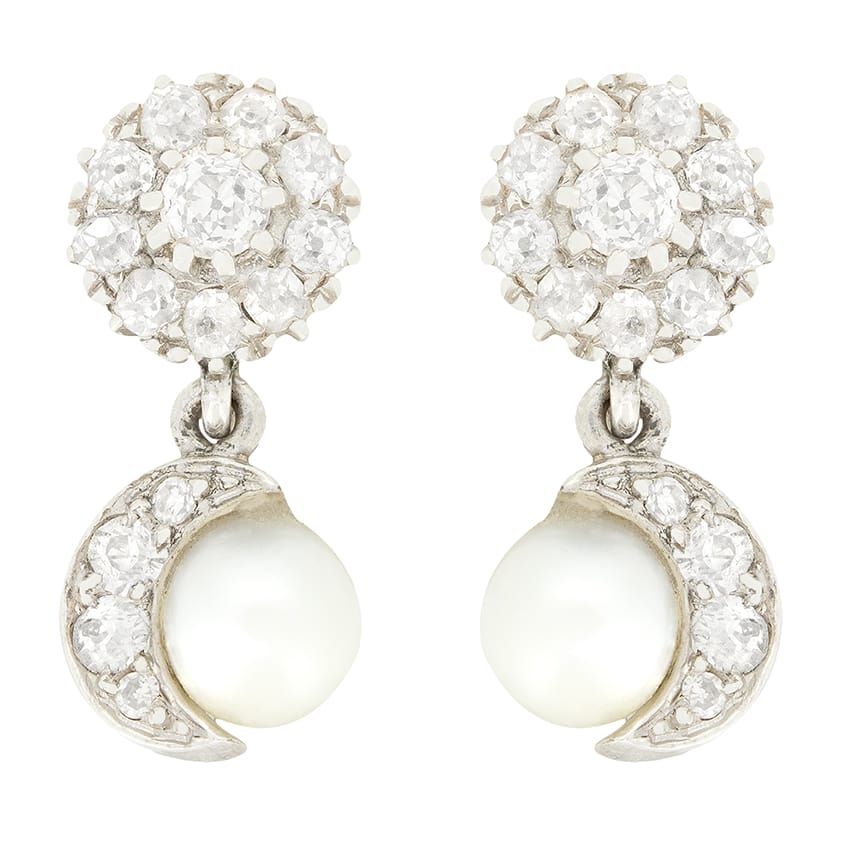 Art Deco 0.90ct Diamond and Pearl Earrings, c.1920s