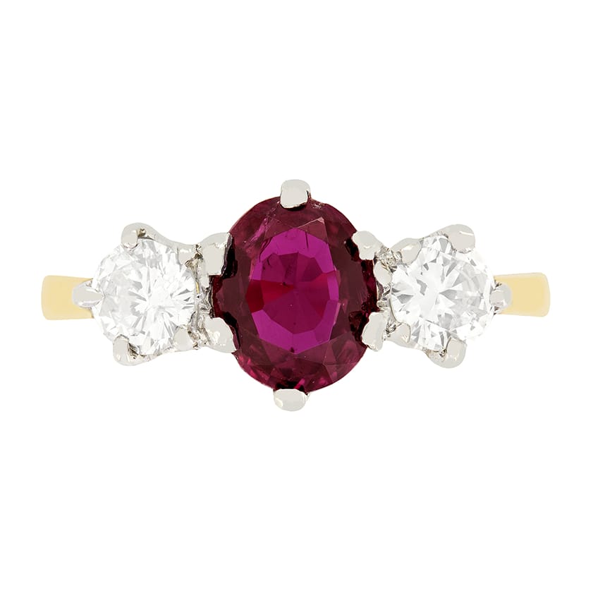 Vintage 1.20ct Ruby and Diamond Trilogy Ring, c.1950s