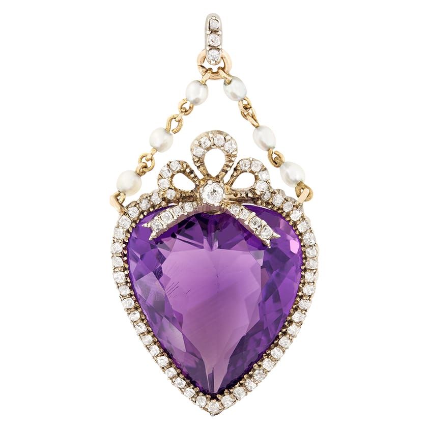 Victorian 24.00ct Amethyst Diamond and Pearl Pendant, c.1880s
