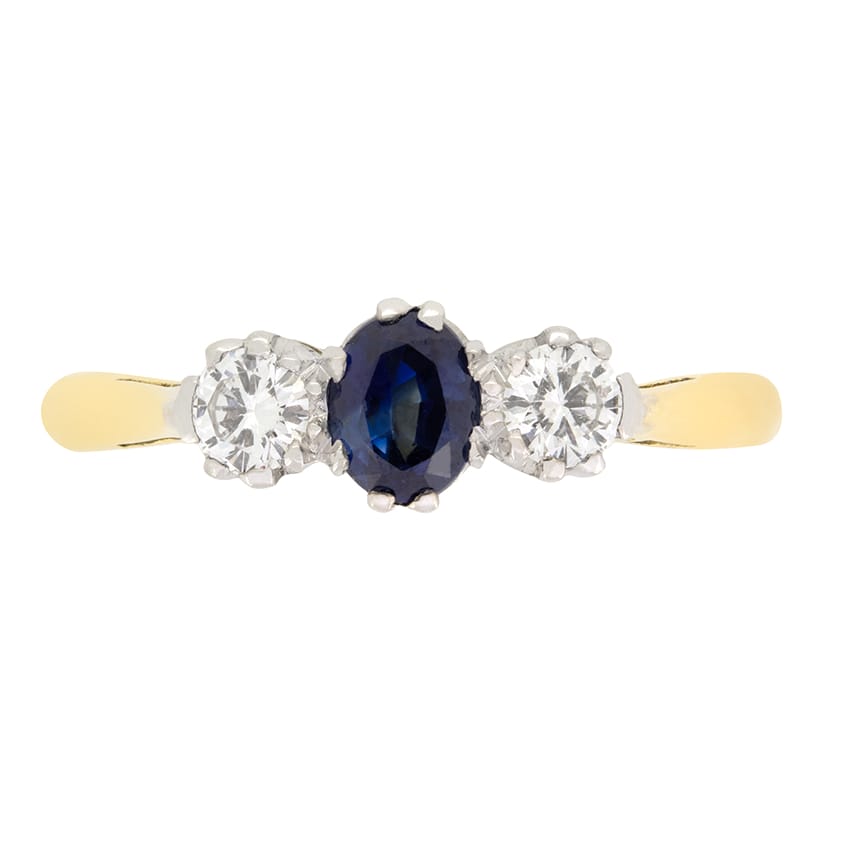 Vintage 0.40ct Sapphire and Diamond Trilogy Ring, hallmarked 1986