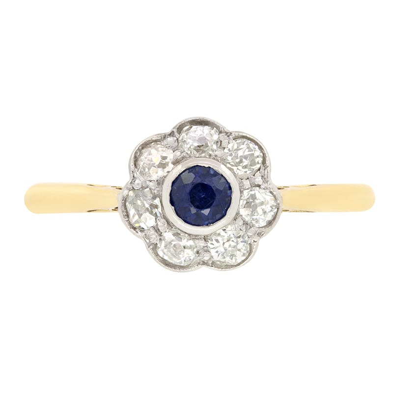 Edwardian 0.25ct Sapphire and Diamond Cluster Ring, c.1910s