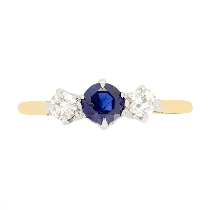 Late Deco 0.40ct Sapphire and Diamond Three Stone Ring, c.1930s