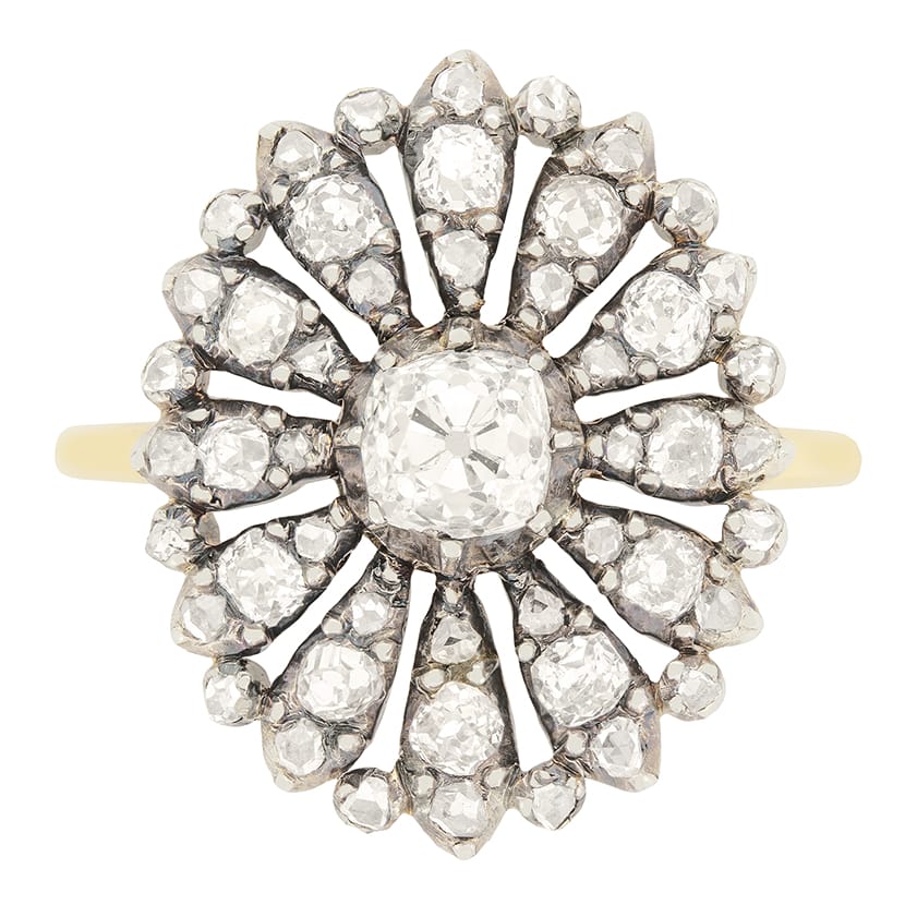 Victorian 1.10ct Diamond Cluster Ring, c.1870s