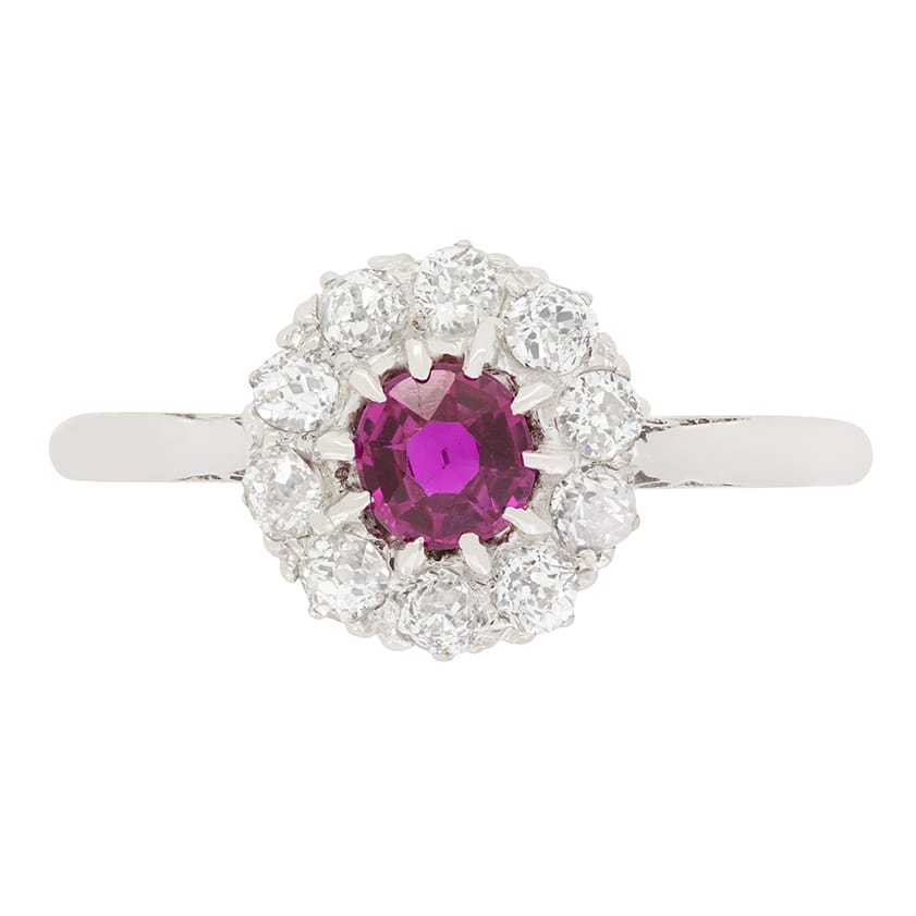 Art Deco 0.40ct Pink Sapphire and Diamond Cluster Ring, c.1920s