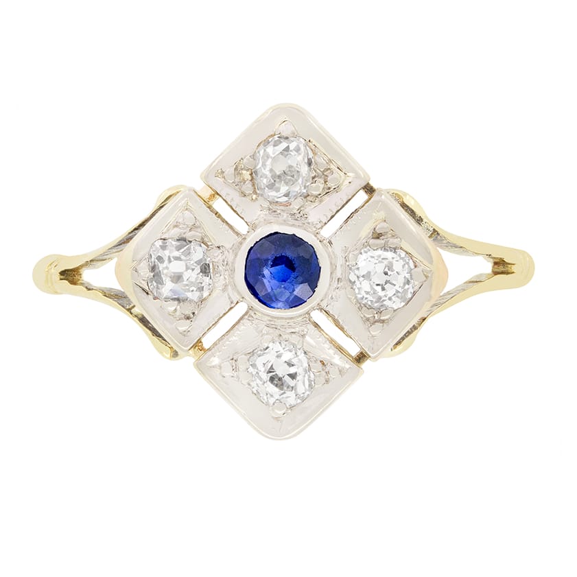 Edwardian 0.40ct Sapphire and Diamond Cluster Ring, c.1910s