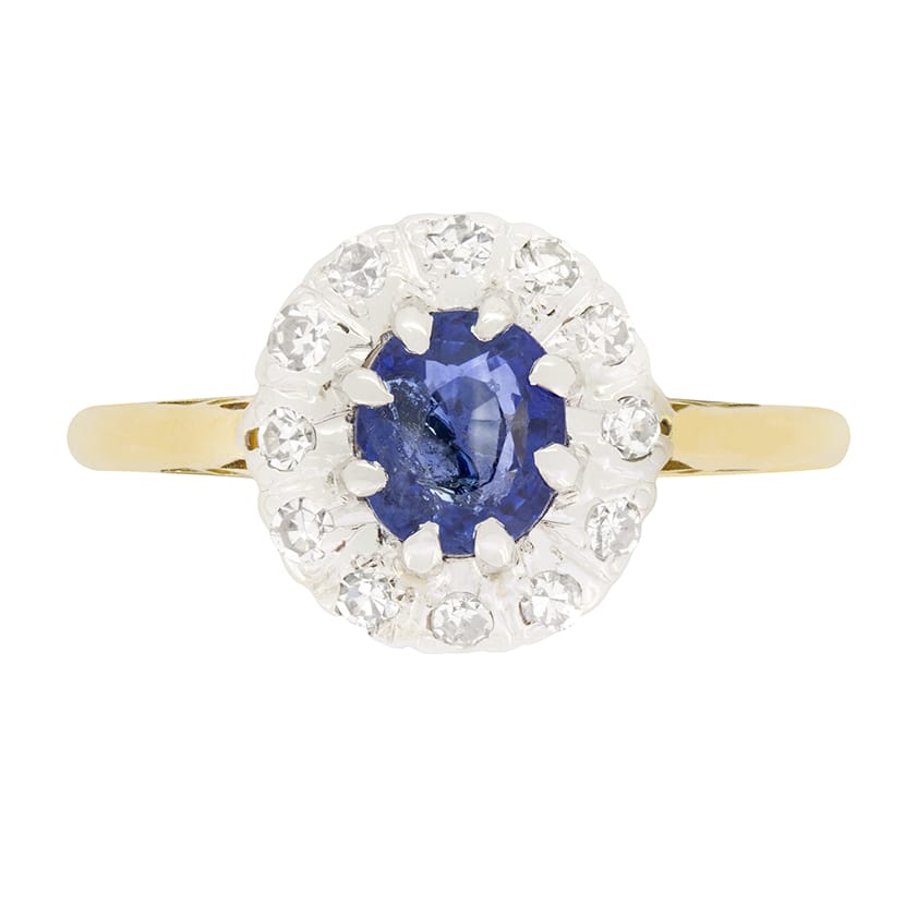 Edwardian 0.50ct Sapphire and Diamond Cluster ring, c.1910s