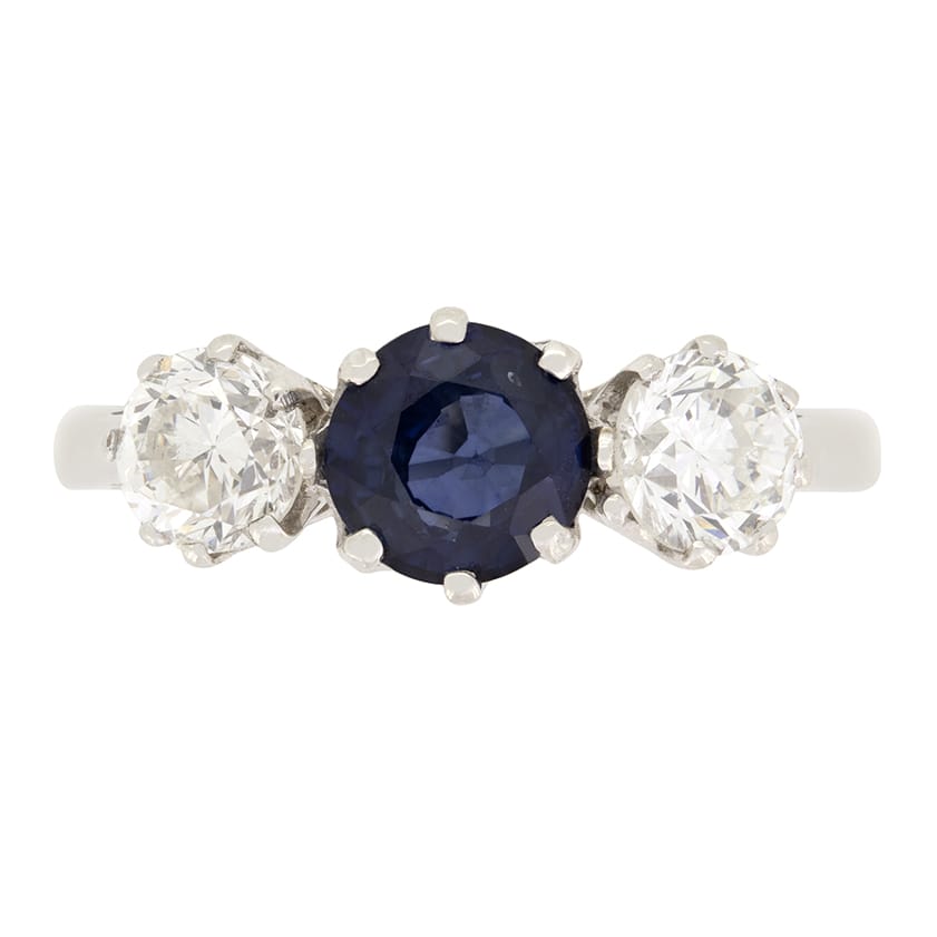 Vintage 1.00ct Sapphire and Diamond Trilogy Ring, c.1940s