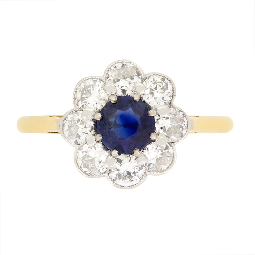 Edwardian 0.50ct Sapphire and Diamond Cluster Ring, c.1910s