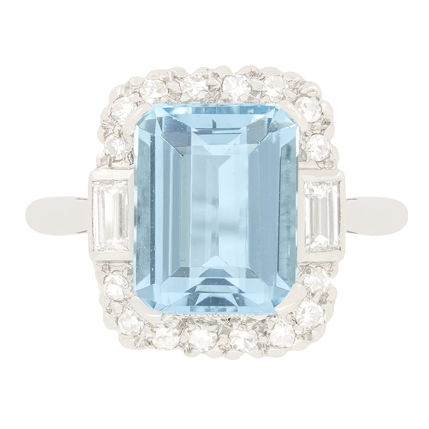 Late Deco 3.20ct Aquamarine and Diamond Cluster Ring, c.1940s
