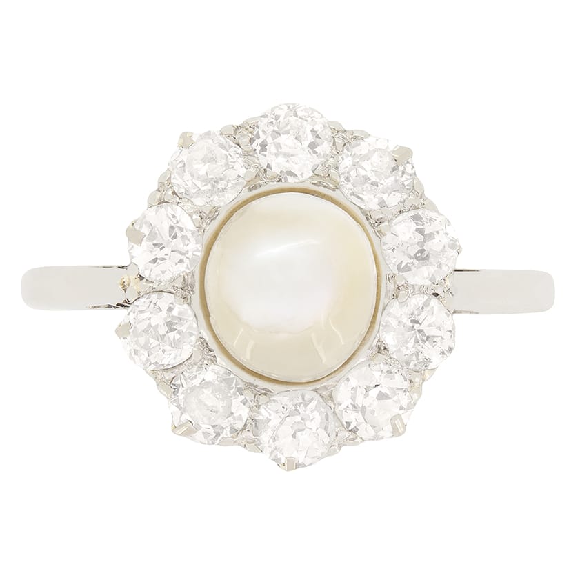 Art Deco Pearl and Diamond Cluster Ring, c.1920s