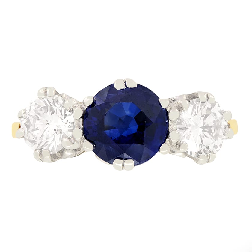 Vintage 1.60ct Sapphire and Diamond Trilogy Ring, c.1960s
