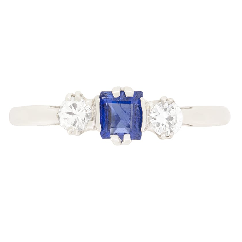 Late Deco 0.35ct Sapphire and Diamond Trilogy Ring, c.1940s
