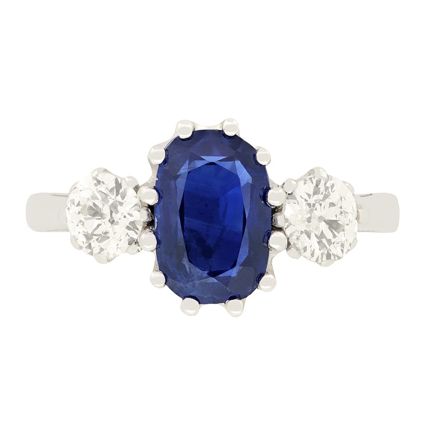 Art Deco 2.00ct Sapphire and Diamond Trilogy Ring, c.1920s