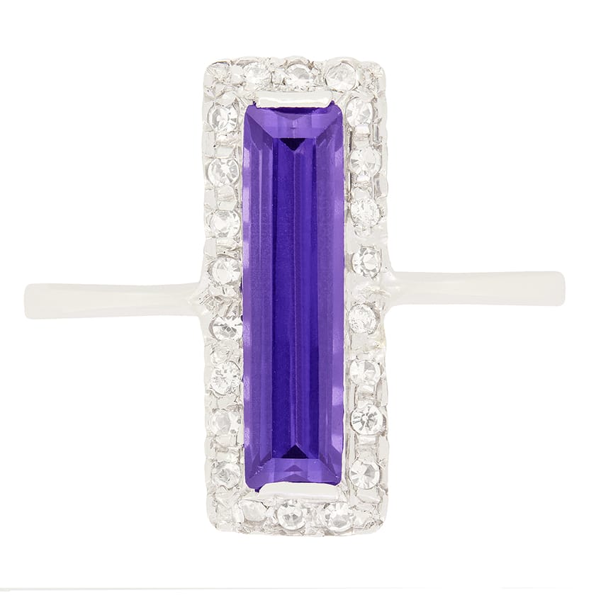 Art Deco 1.40ct Purple Sapphire and Diamond Cluster Ring, c.1920s