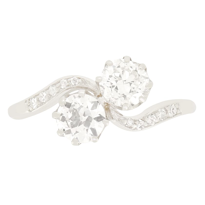 Art Deco 1.00ct Diamond Two Stone Twist Ring, c.1920s