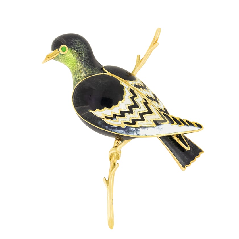 Vintage Enamel Bird Brooch, c.1970s