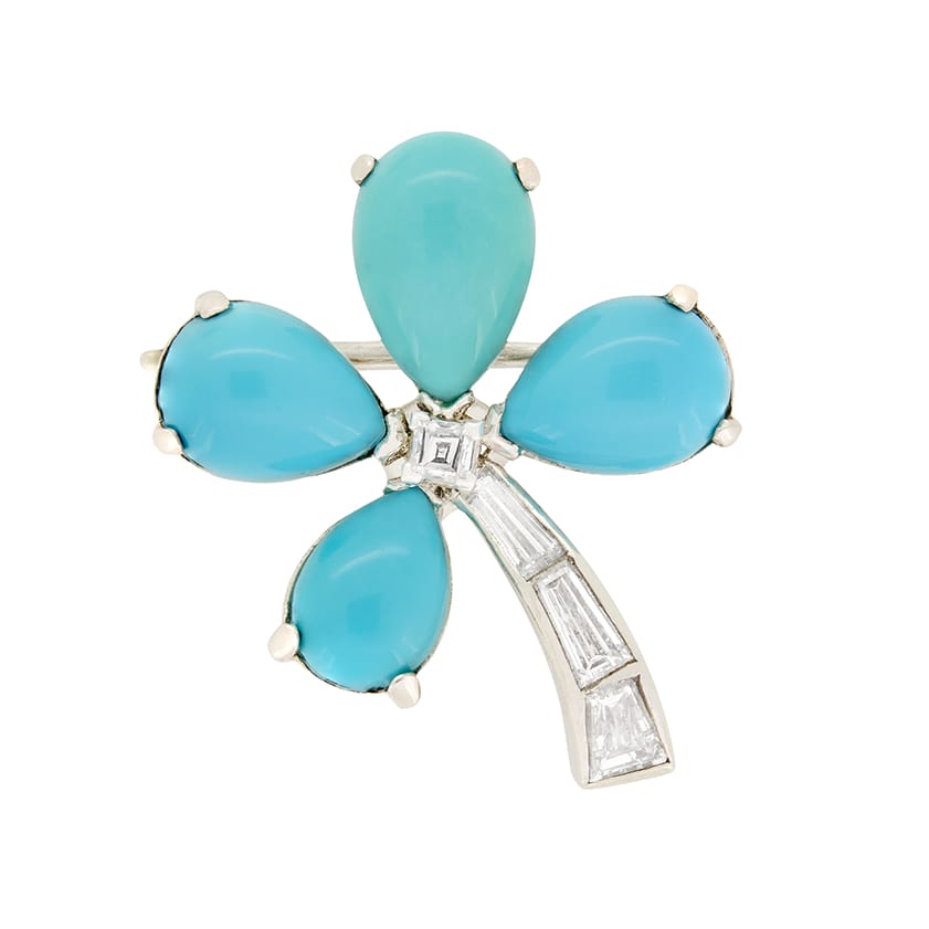 Art Deco 0.35ct Diamond and Turquoise Brooch, c.1930s