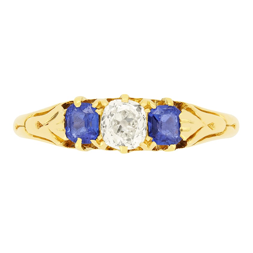 Victorian 0.40ct Diamond and Sapphire Trilogy Ring, c.1880s