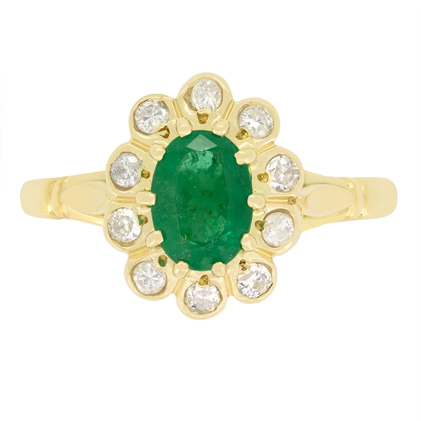 Vintage 0.65ct Emerald and Diamond Cluster Ring, c.1989