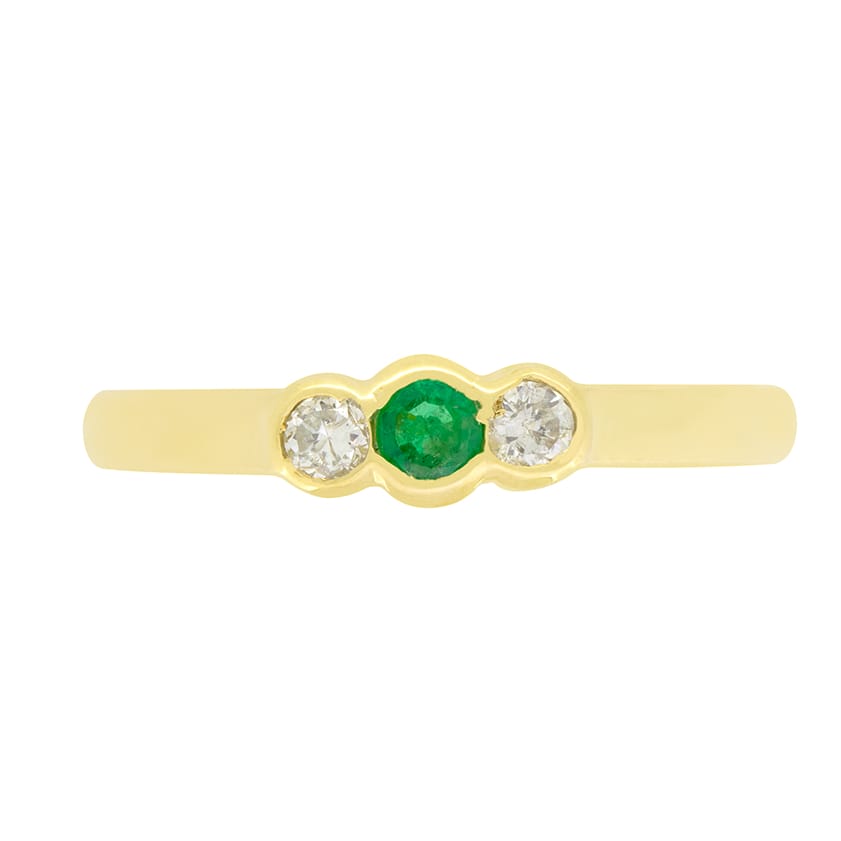 Vintage 0.15ct Emerald and Diamond Three Stone, c.1989
