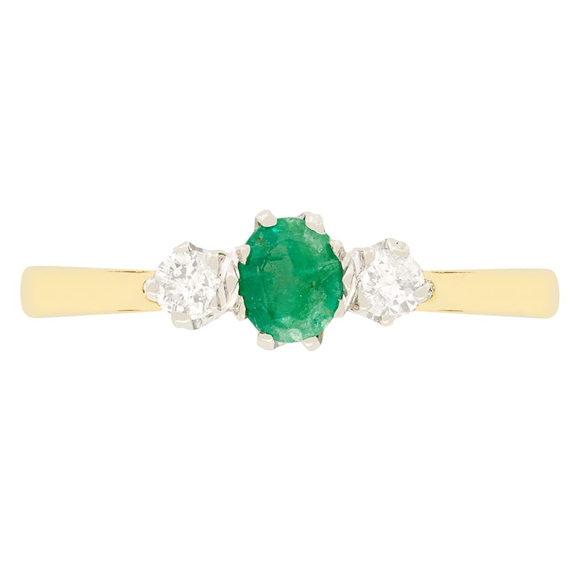 Vintage 0.25ct Emerald and Diamond Trilogy Ring, c.1987