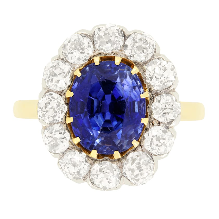 Art Deco 3.00ct Sapphire and Diamond Cluster Ring, c.1920s