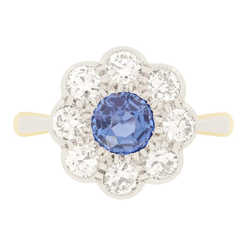 Antique 0.65ct Sapphire and Diamond Cluster Ring, c.1920s