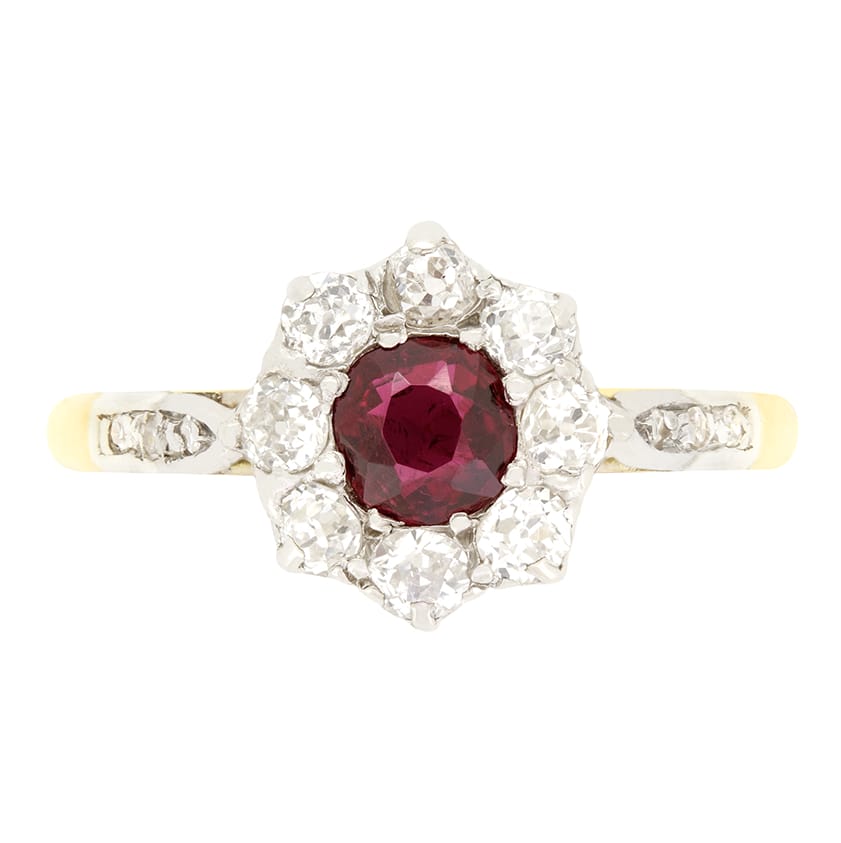 Edwardian 0.40ct Ruby and Diamond Cluster Ring, c.1910s