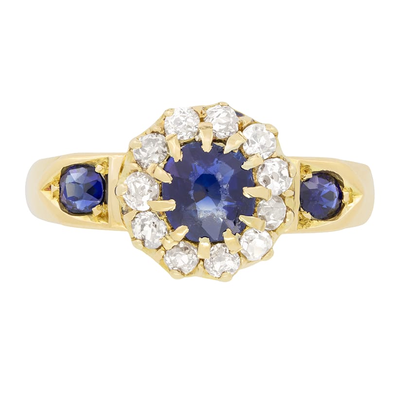 Victorian 0.60ct Sapphire and Diamond Cluster Ring, hallmarked 1890s