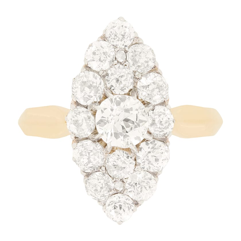 Victorian 2.10ct Diamond Boat Ring, c.1880s