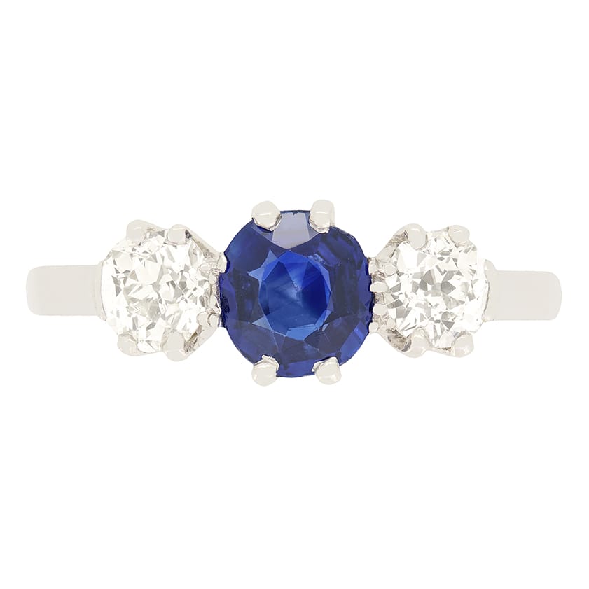 Art Deco 0.70ct Sapphire and Diamond Trilogy Ring, c.1920s