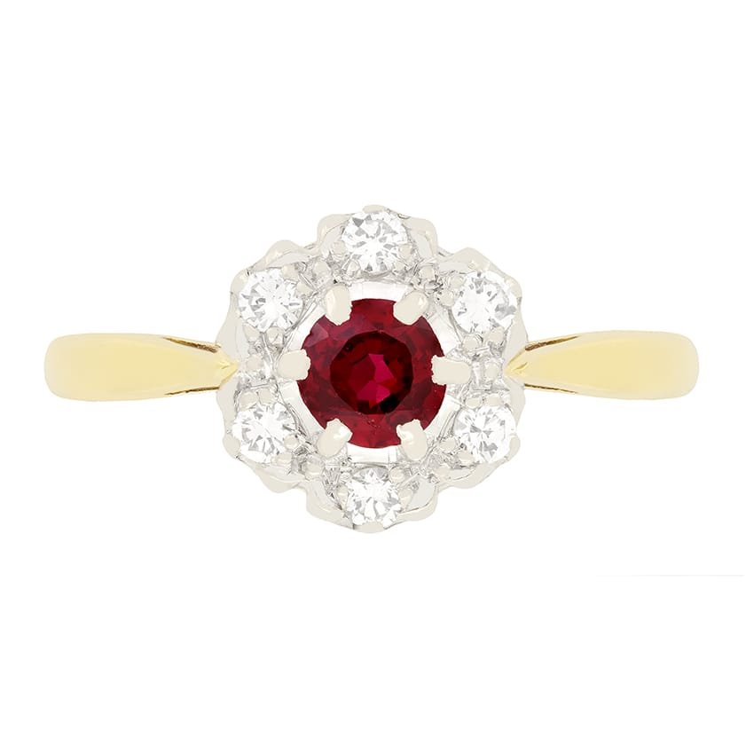 Vintage 0.35ct Ruby and Diamond Cluster Ring, c.1950s