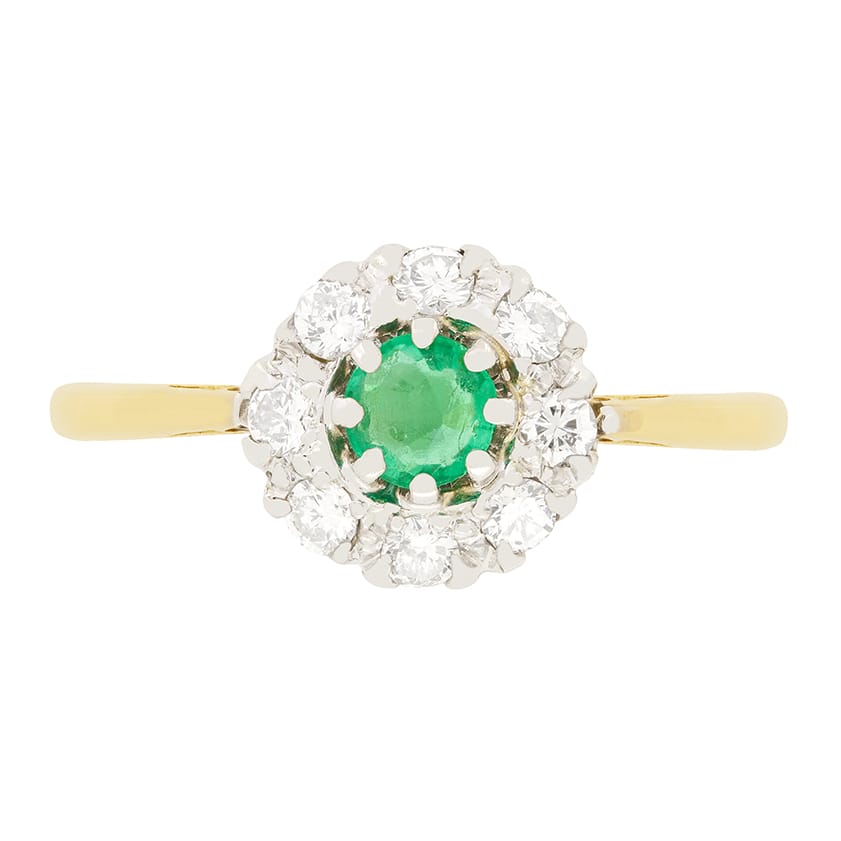 Art Deco 0.35ct Emerald and Diamond Cluster Ring, c.1930s