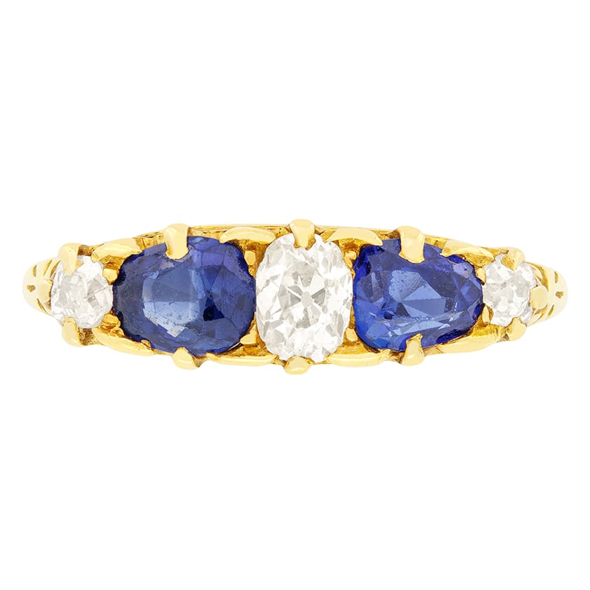 Victorian 0.55ct Diamond and Sapphire Five Stone Ring, c.1880s