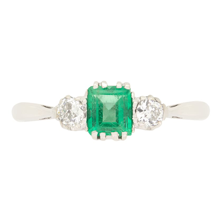 Art Deco 0.40ct Emerald and Diamond Trilogy Ring, c.1920s