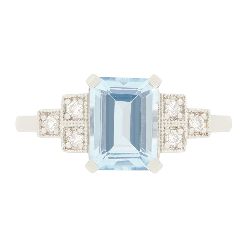 Art Deco Style 1.40ct Aquamarine and Diamond Ring