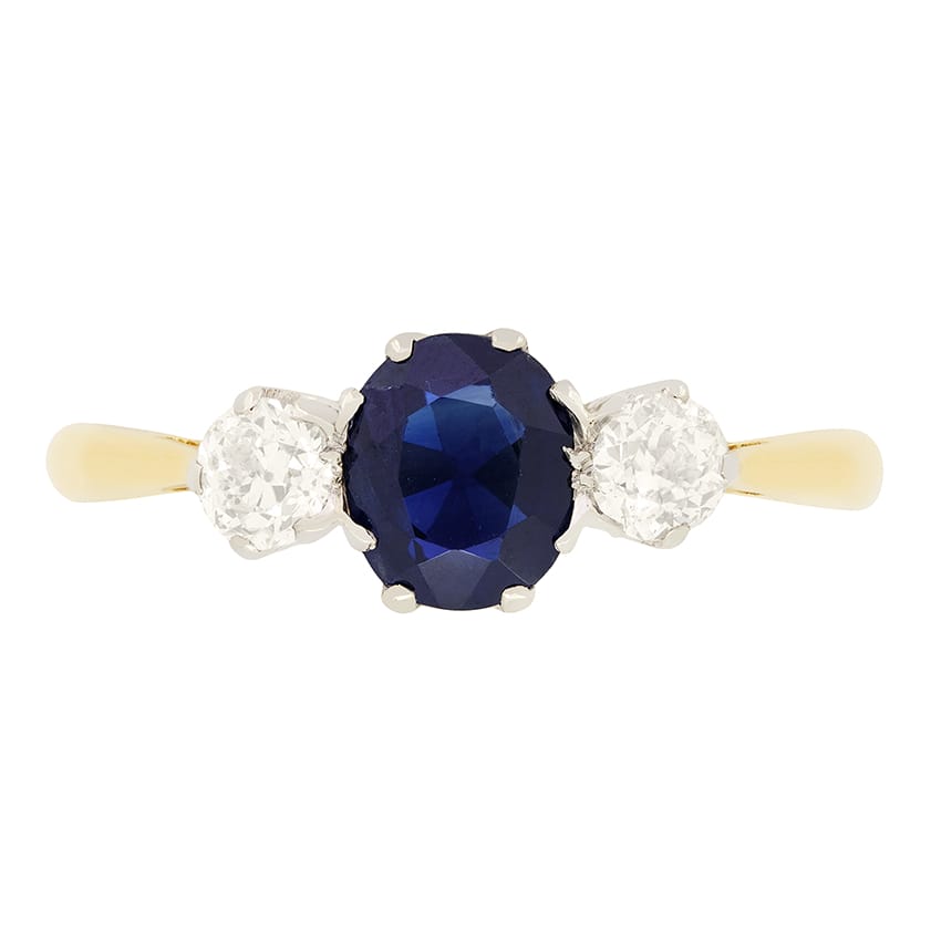 Edwardian 0.80ct Sapphire and Diamond Trilogy Ring, c.1910s