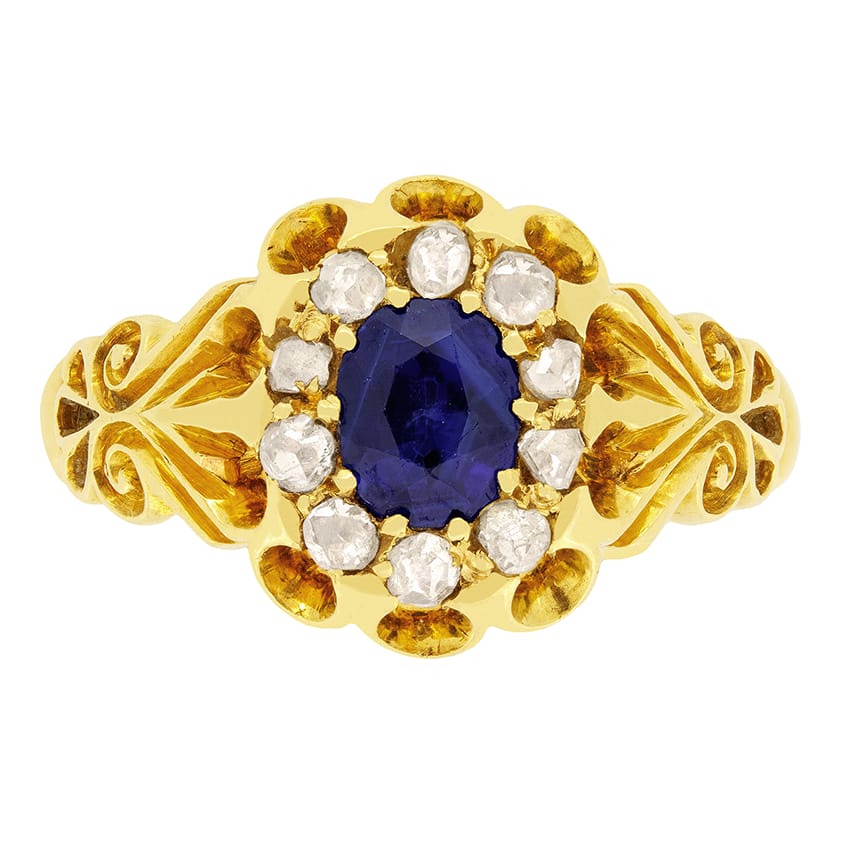 Antique 0.60ct Sapphire and Diamond Cluster Ring, Hallmarked 1907