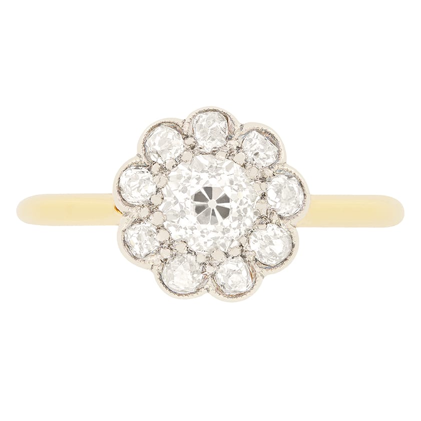 Edwardian 0.75ct Diamond Halo Cluster Ring, c.1910s