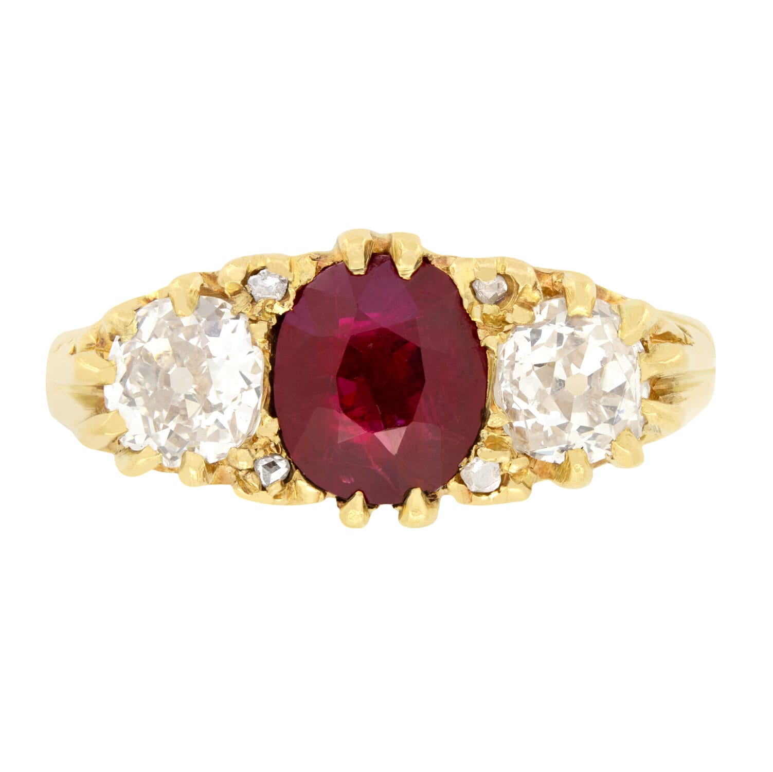 Victorian 1.60ct Ruby and Diamond Three Stone Ring, c.1880s