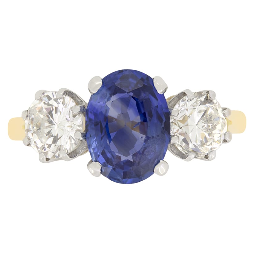 Vintage 2.00ct Sapphire and Diamond Trilogy Ring, c.1960s