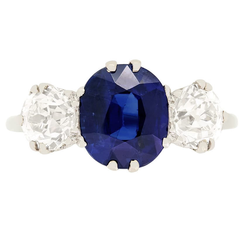 Art Deco 2.10ct Sapphire and Diamond Trilogy Ring, c.1920s