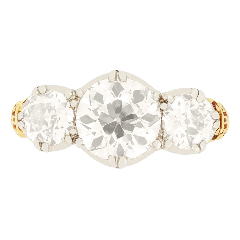 Edwardian 2.85ct Diamond Three Stone Ring, c.1910s