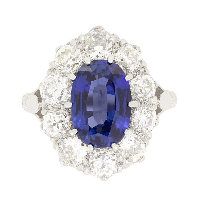 Vintage 3.32ct Sapphire and Diamond Cluster Ring, c.1950s