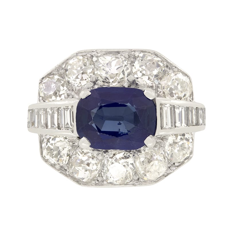 Art Deco 1.60ct Sapphire and Diamond Cluster Ring, c.1920s