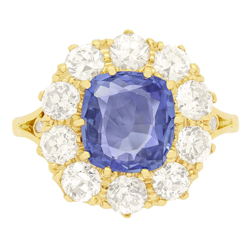 Vintage 2.70ct Sapphire and Diamond Cluster Ring, c.1960s