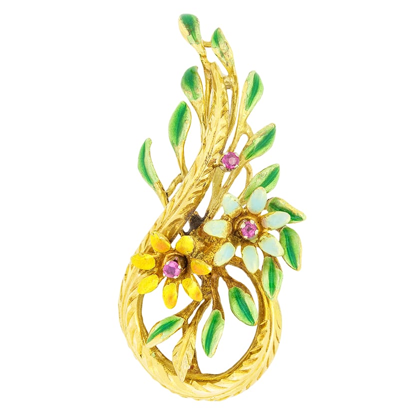 Vintage Enamel Flower Brooch, c.1970s