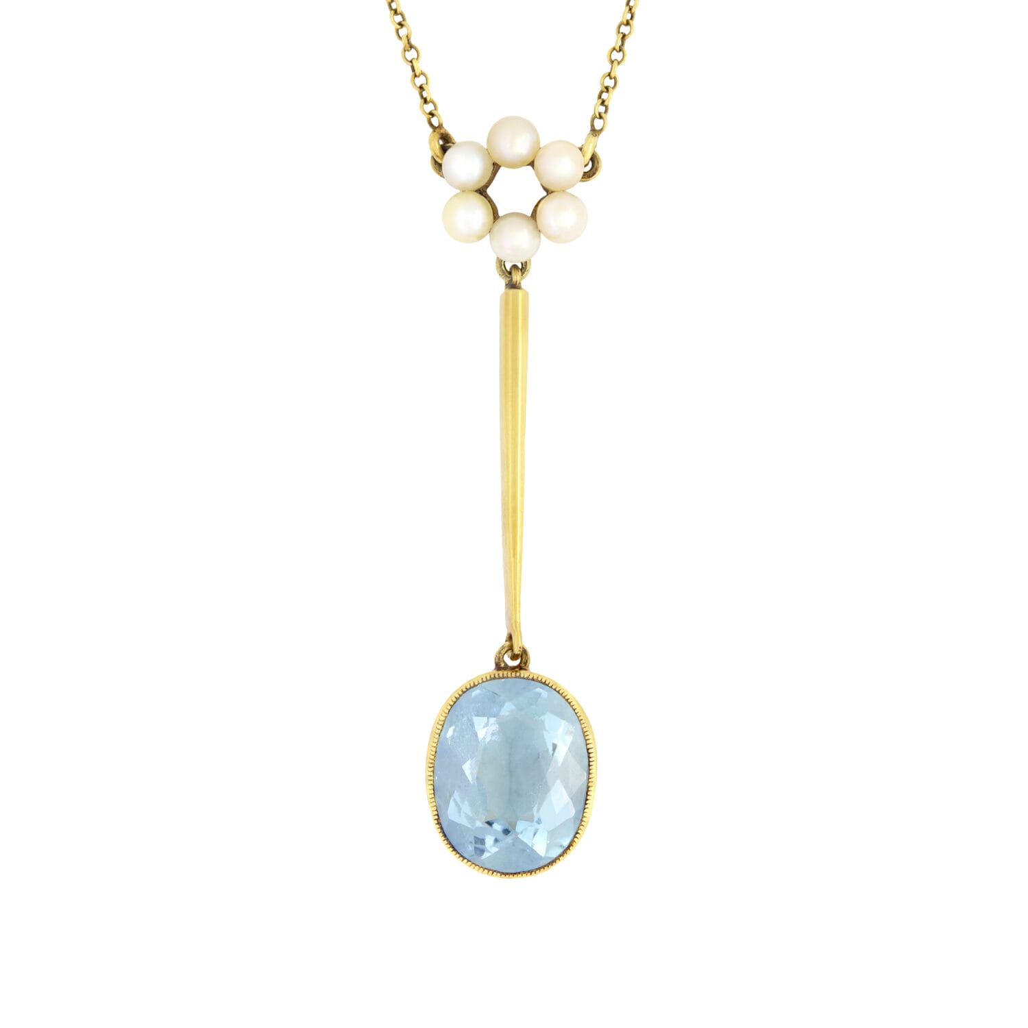 Edwardian 3.00ct Aqua and Pearl Drop Necklace, c.1915